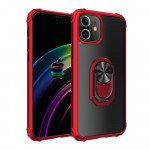 Wholesale Clear Armor 360 Ring Stand Case with Magnetic Metal Plate for iPhone 11 6.1 (Red)